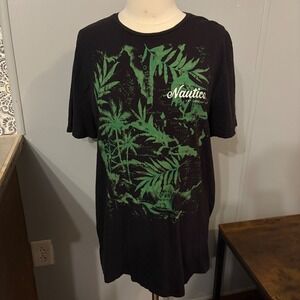 Nautica Mens T Shirt Black Green Palm Tree Graphic Short Sleeve Casual‎ Top